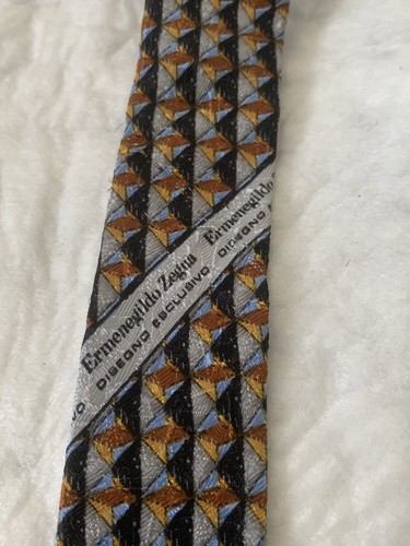 Ermenegildo Zegna Krawatte 100% Seide blau braun schwarz geometrisch - Bild 3 von 5