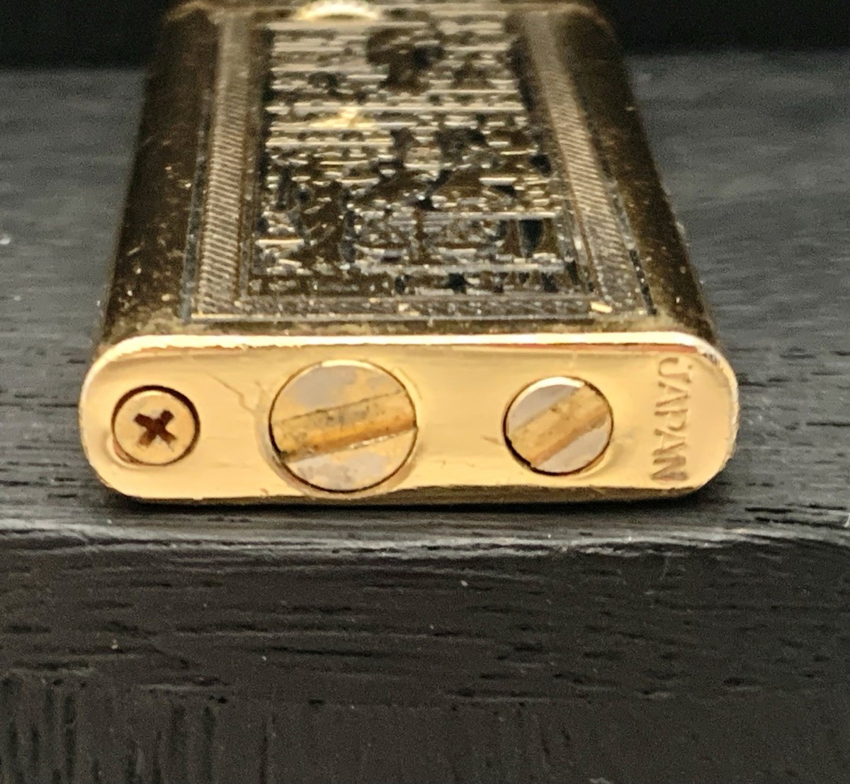 Vintage Flamex Gold Tone Egyptian Hieroglyphics Lighter Japan Made