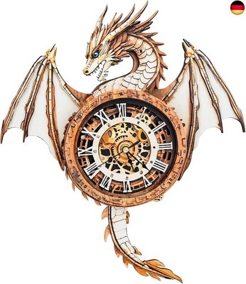 3D Wooden Puzzle Adults, 3D Puzzle Dragon Clock with Roman Numerals, DIY Wooden