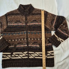 Vtg LRL Southwestern Full Zip Sweater Alpaca Wool Navajo Aztec GREEN LABEL MED