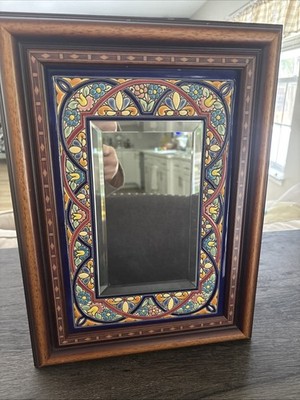 Vintage Cercolon Hand Painted Mirror.  Ceramic And Solid Wood.