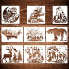 9 Pcs Animal Wood Burning Stencils - Deer, Bear, Horse, Moose, Owl, Fish, Wol