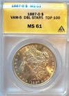 1887-O   VAM-5 Double Stars   TOP 100    ANACS MS-61   Morgan Silver Dollar #424