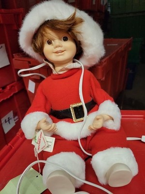 Vintage 1991 Telco Motion-ettes Christmas Sitting Doll Brunette Santa Outfit 