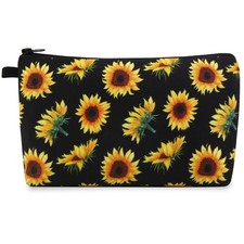 MAGEFY Sunflower Makeup Bag for Women, Portable Travel Cosmetic Bag with Blac...