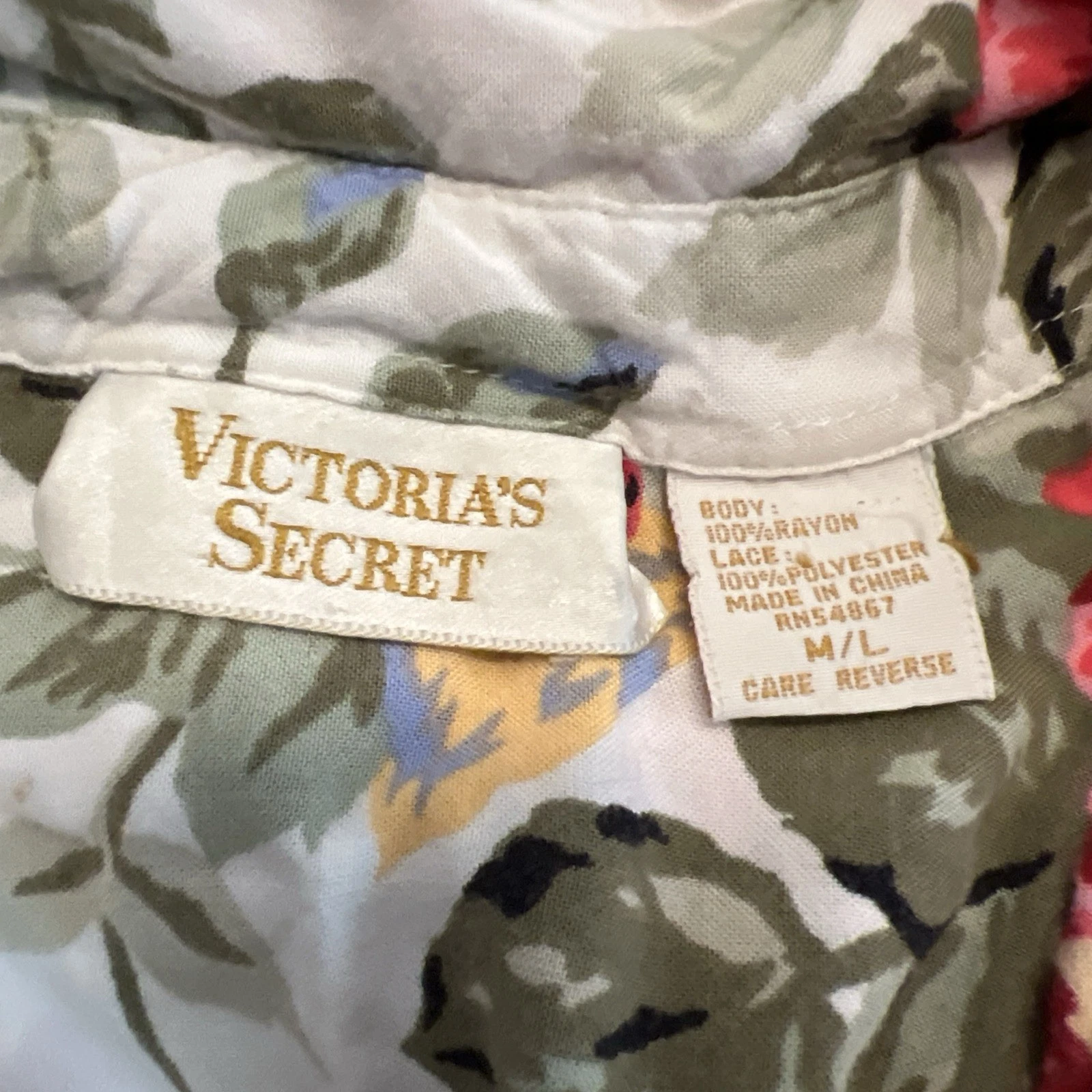 UNDERCOVER Camicia da notte vestito Victoria's Secret etichetta oro rayon pizzo rosa floreale M L vintage