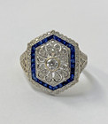 Vintage Art Deco 18k White Gold Blue Sapphires & Natural Diamonds 5.7g Size 7.25 — photo 9