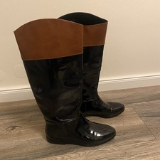 ZARA Basic Collection Lack Stiefel Reiter schwarz braun Boots flach 41 Luxus