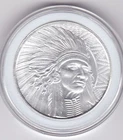 INDIAN CHIEF - BUFFALO - ONE OUNCE FINE SILVER ROUND 999 IN CAPSULE