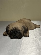 Adorable Sleepy Pug Puppy Tan and Black Resin Figurine 8.25  Dog Decor
