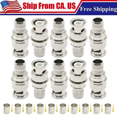 10* BNC Male Crimp Adapter RF Connectors for RG8/RG8U/RG213/LMR400 Coax Wire NEW