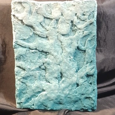 Blue Green Textured 3D Effect Matte Abstract Art Handmade Paper Rectangle Tile