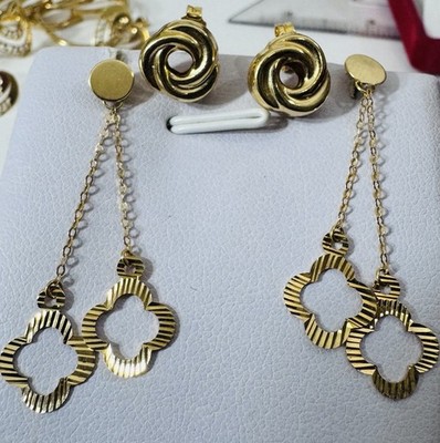 Damen 18K 750 echt fein Dubai VAE Gold Ohrhänger & Knoten Ohrringe 2 Set 4g