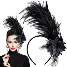WLLHYF Women's 1920s Feather Fascinator Headband, Fascinators One Size, Black