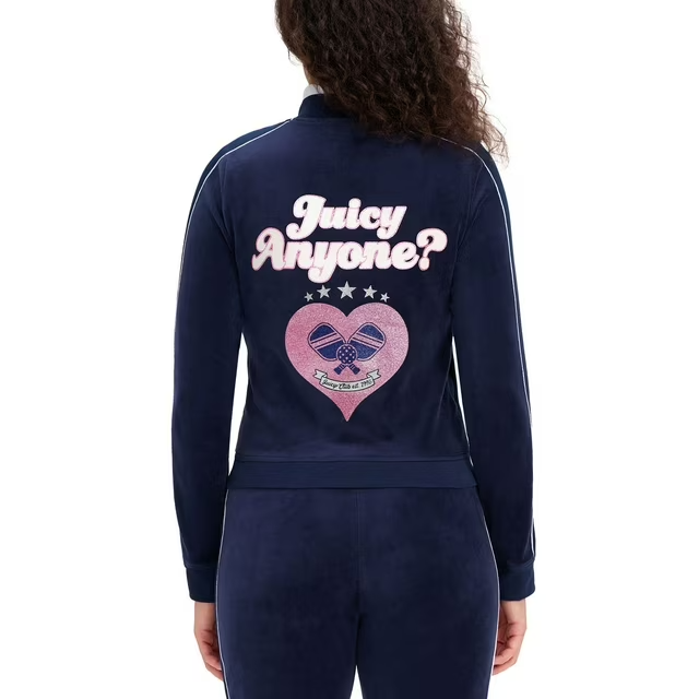 Juicy Couture Women's Cotton Velour Pickleball Jacket Size L Navy