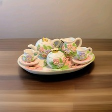 Dollhouse Miniature Pansy  Butterfly Tea Set 10 Piece VTG Cottage Core Romantic