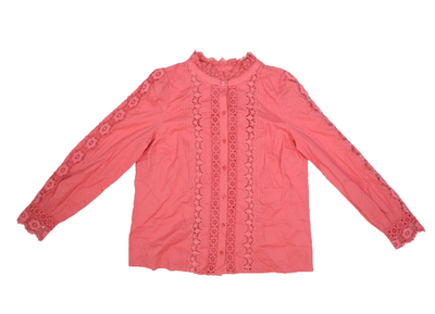 Talbots Blouse Womens Small Pink Lace Trim Long Sleeve Button