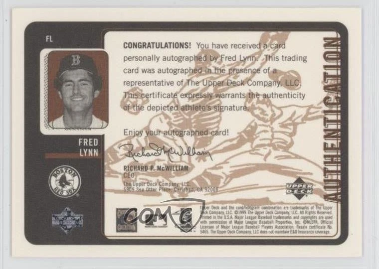 1999 Upper Deck Retro Inkredible Fred Lynn #FL Auto - Image 2 of 2
