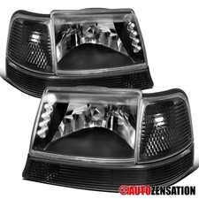 Black Fit 1998-2000 Ford Ranger LED Strip Headlights+Corner Signal Parking Lamps