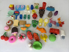 Vintage Pencil Erasers Bundle Lot 46 Pcs. Assorted Food Sweets School Learning