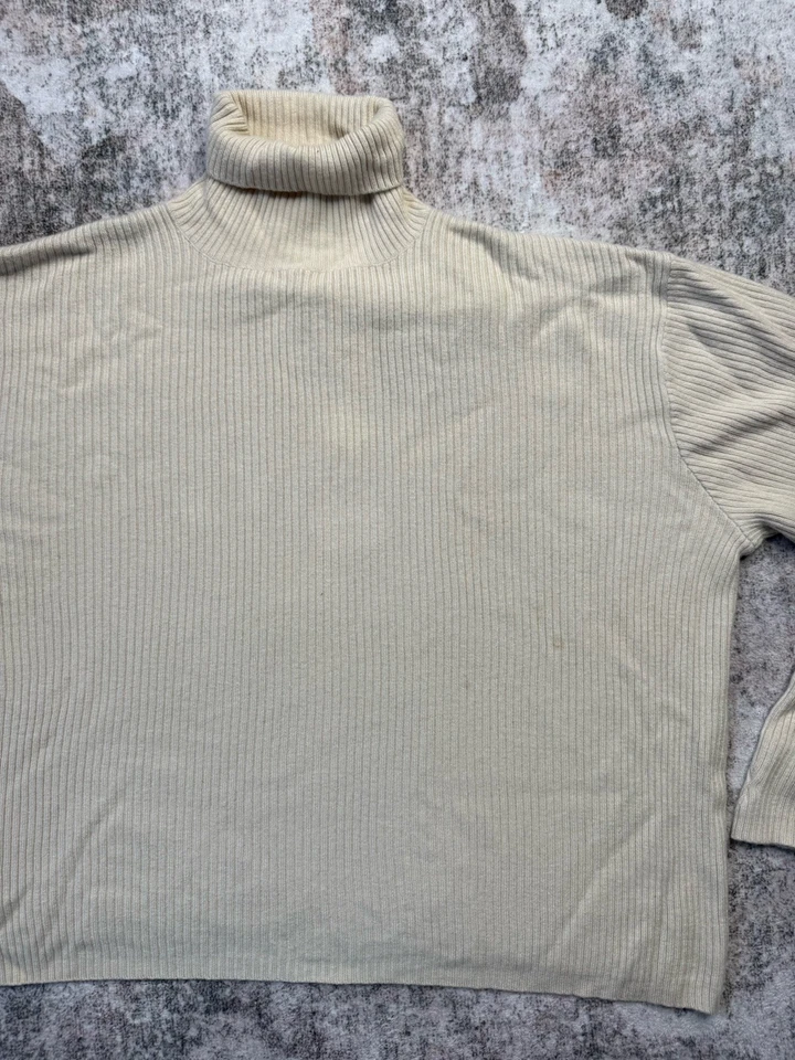 Polo Ralph Lauren XL 100 % Lana Cuello Alto Suéter Camel Acanalado Tejido Pullover Cuadrado Foto 2 de 4