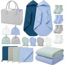 21 Pcs Newborn Essentials Gift Basket, Minimal, Blue