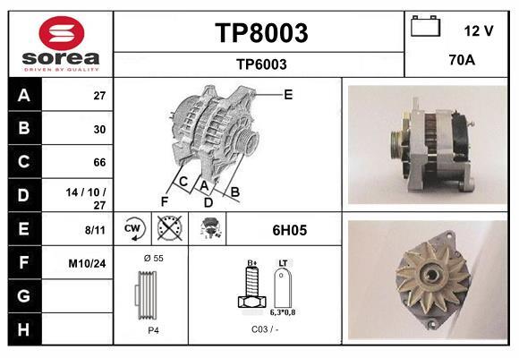 Alternateur SNRA TP8003 - Générateur de charge 12V 70A pour moteur essence et diesel