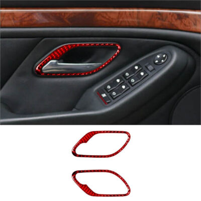 For BMW 5 Series E39 M5 Red Carbon Fiber Interior Front Door Handle Cover Trim