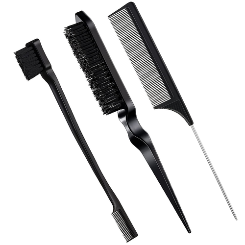 3 Pcs Slick Back Hair Brush Set – Bristle Brush, Edge Control & Teasing Comb - Picture 10 of 12