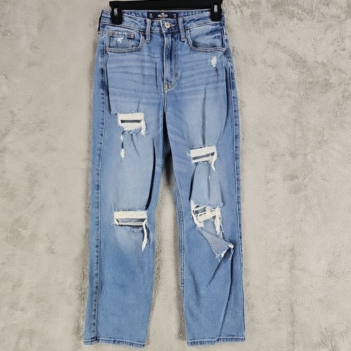 Jeans Hollister donna taglia 3 vita ultra alta vintage dritto alla caviglia invecchiato