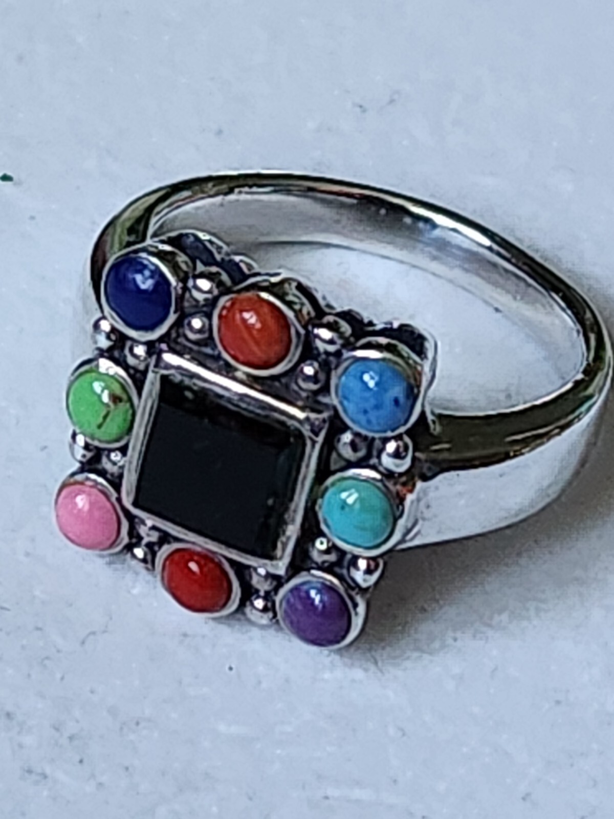 MULTI-STONE  STERLING SILVER RING, SIZE 10 - image 1