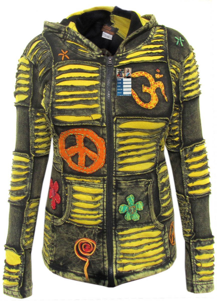 Cotton Yellow Jacket Hippie Psychedelic Goth Emo Funky Patchwork