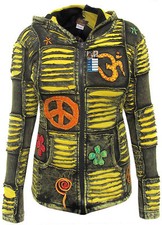 Cotton Yellow Jacket Hippie Psychedelic Goth Emo Funky Patchwork Pixie Hoodie