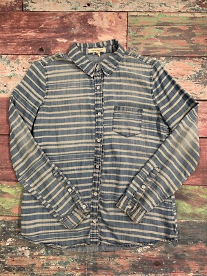 Life In Progress Women s Blue Striped Button Up Shirt Size XS