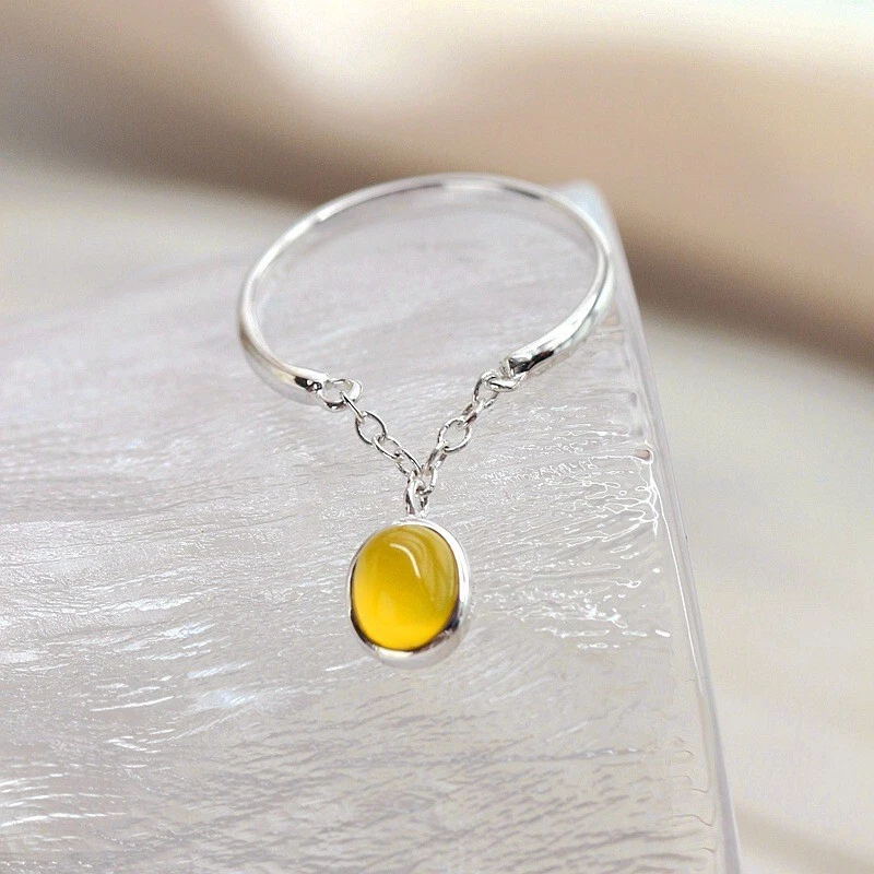 D10 Anello Gialli Calcedonio An Catenina Argento Sterling 925 - Immagine 3 di 4