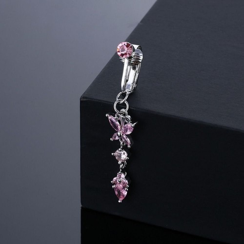 1PC Women Faux Fake Belly Ring Butterfly Fake Belly Piercing Clip Umbilical Clip - Picture 4 of 11