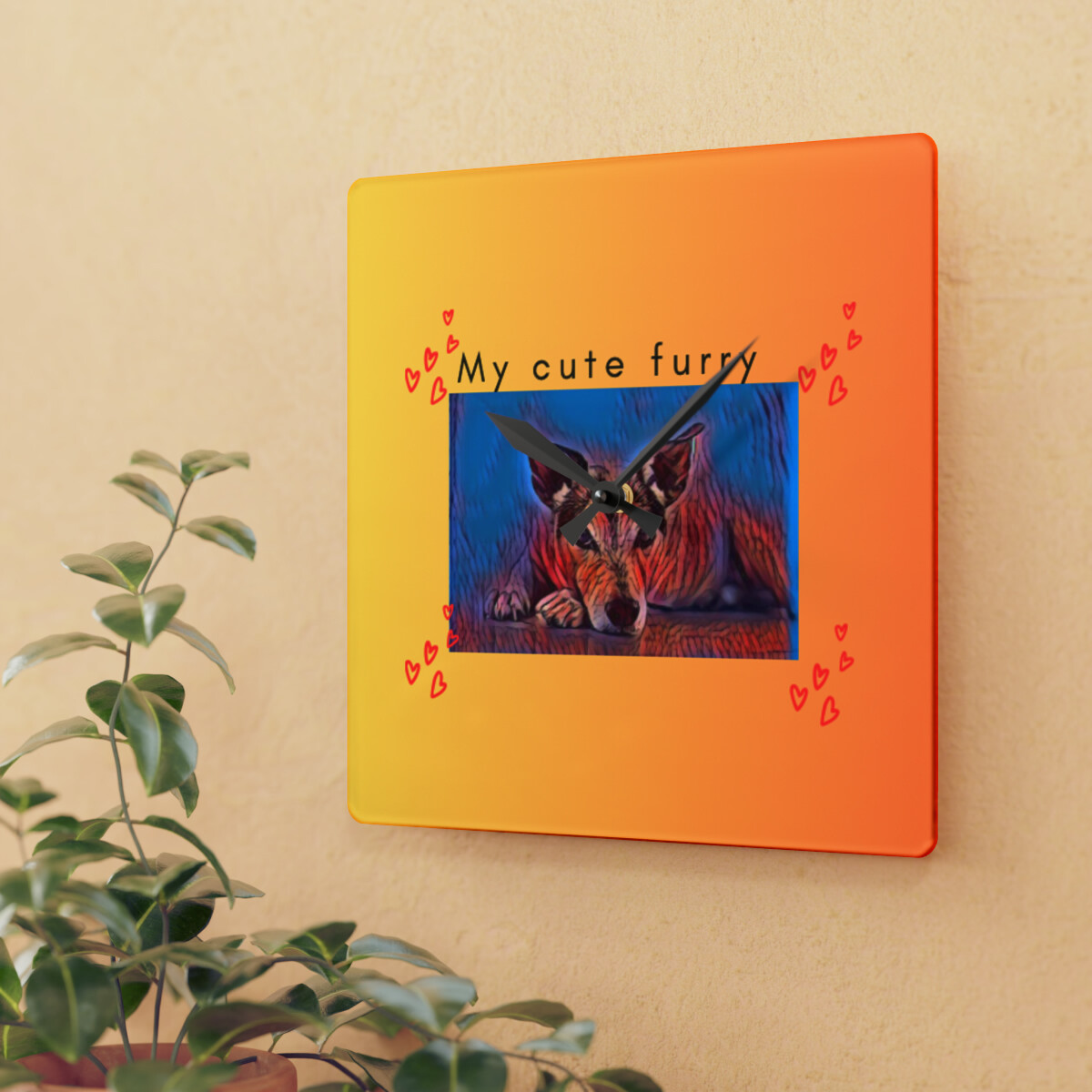 Dog Lovers Decorative Wall Clock - My Cute Fury - Square Decorative Wall Cloc...