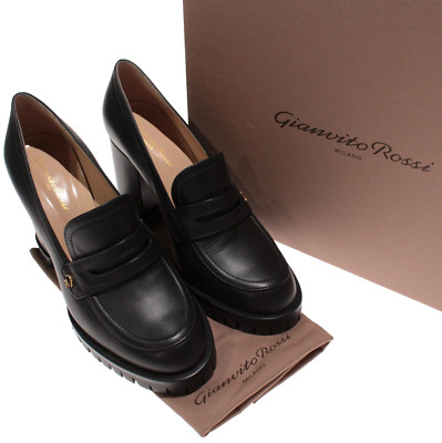 Gianvito Rossi NWB Vitello Glove Block Heel Loafer Shoes Size 39 US 9 in Black