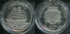 KONGO CONGO 2009 - 1000 Francs in Silber, PP - SCHIFFE Alexander von Humboldt