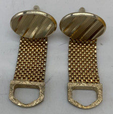 .Wraparound Mesh Gold Tone Cut Oval Face Vintage SWANK Cuff Links