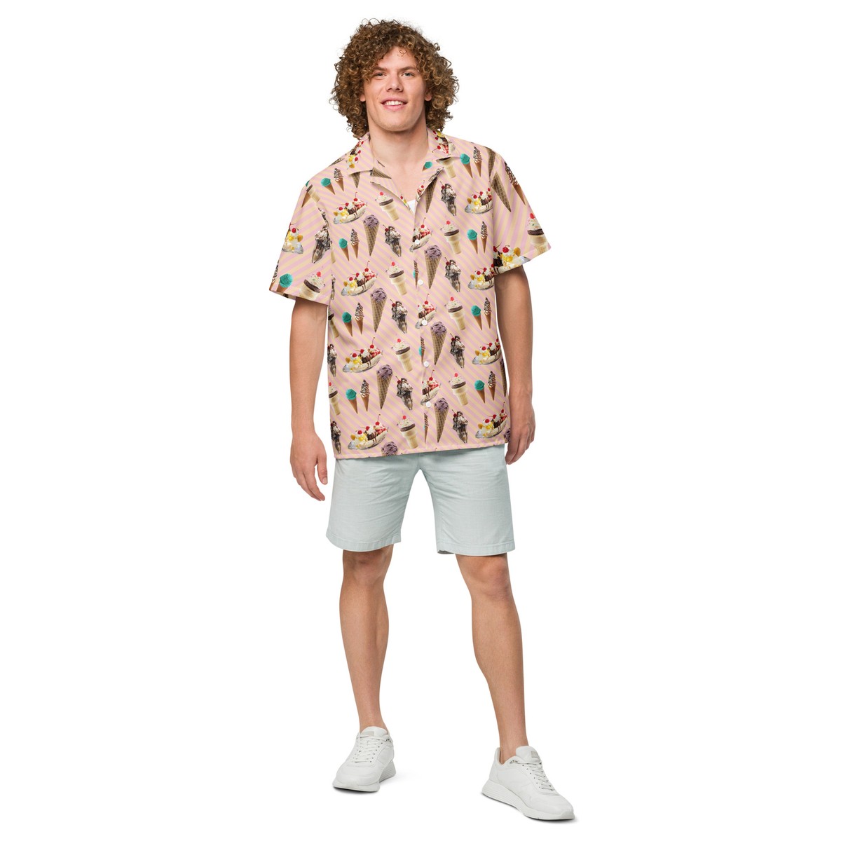 ice cream dress shirt Men's Ice Cream Print Shirt with Short Sleeve and Button Closure Paul Wardrobe