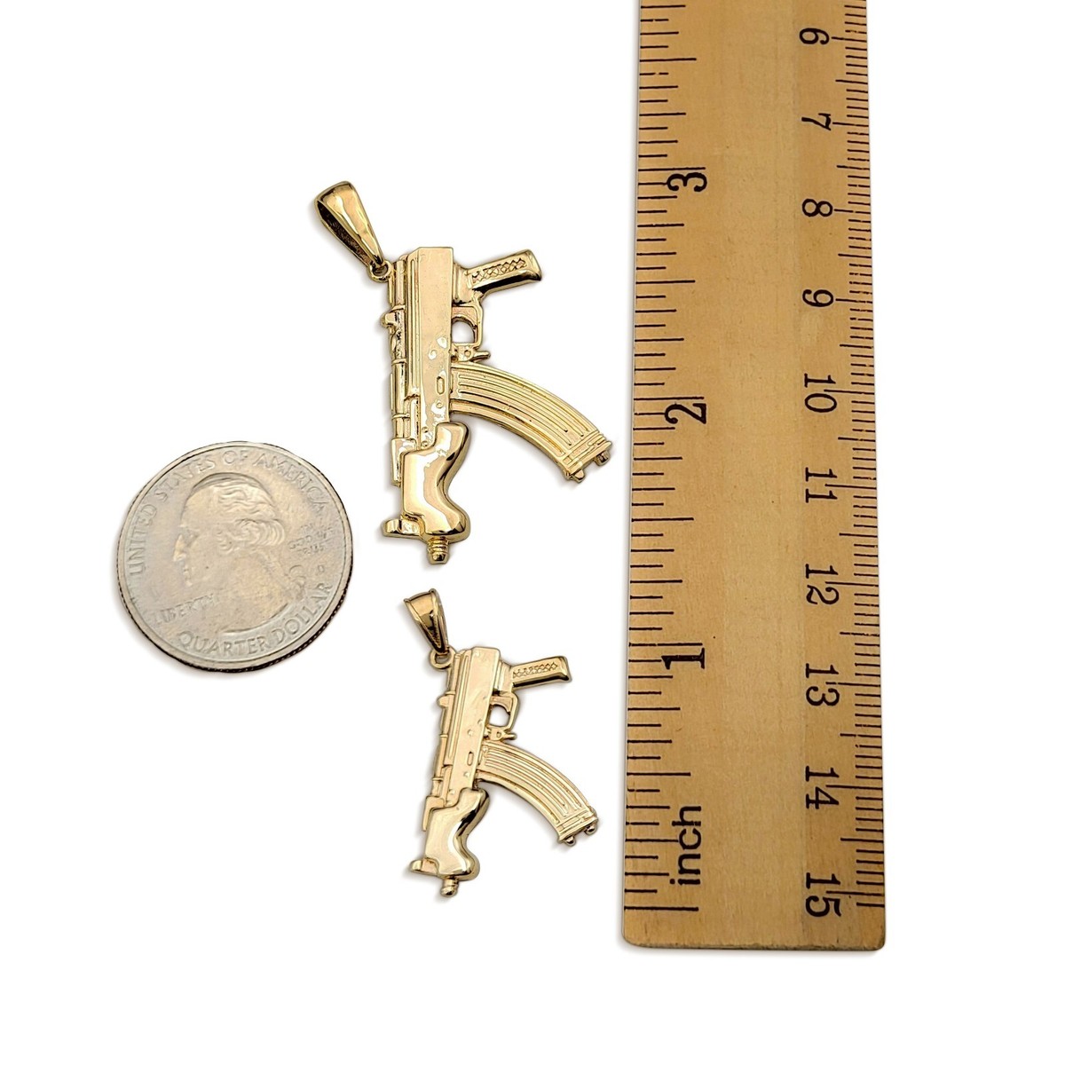 Solid 18K Yellow Gold Mini Draco Pistol, Real Gold Gun Pendant AK