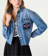 Karl Lagerfeld Paris Denim Boxy Women’s Shirt Shacket Jacket Size Medium NEW