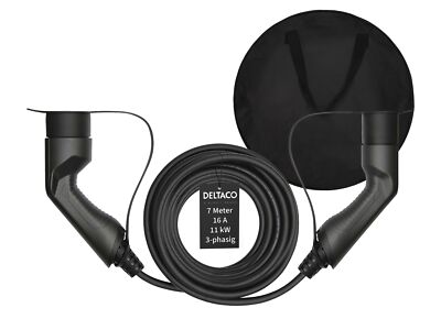 Deltaco E-Auto EV-Ladekabel + Tasche, Typ2 auf Typ2, 16 A, 11 kW, 3-phasig, 3m