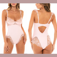 NWT OH LA LA CHERI XL Ribbed Lace Trim Underwire Teddy in Crystal Rose T266