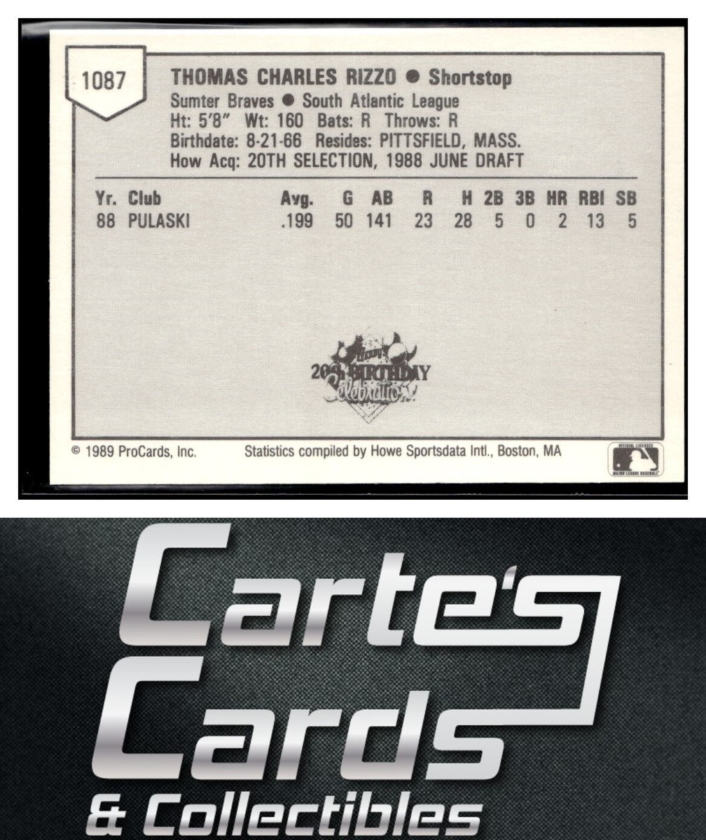 Tom Rizzo 1989 ProCards Minor League Team Sets #1087 Sumter Braves
