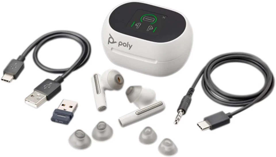 Poly Voyager Free 60+ UC Wireless Bluetooth USB-A Earbuds - Teams, White - Image 3 of 4