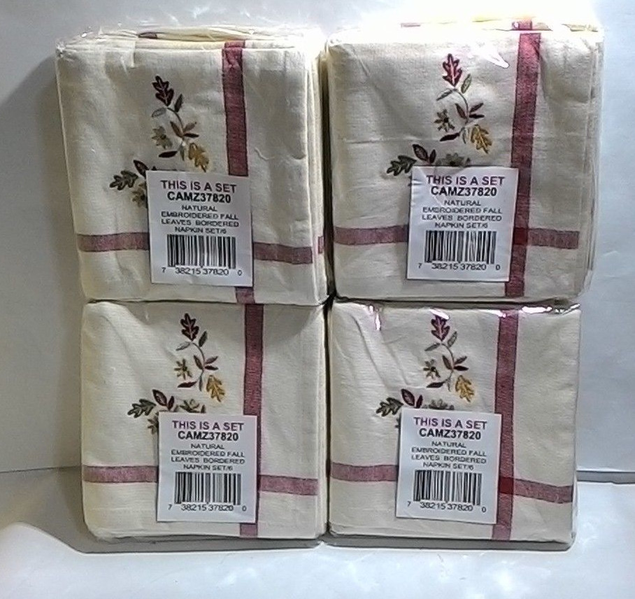 Oversized 20x20 Cotton Napkin Pack Of 6 Cream With Embroidered Autumn Leaf For Sale Online Ebay
