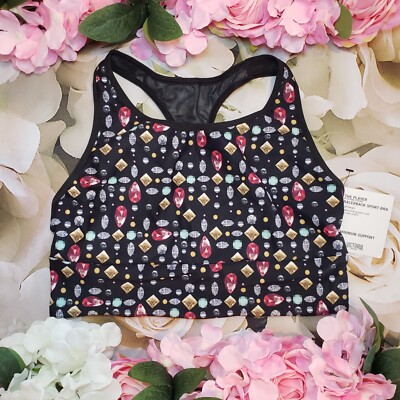 VICTORIA'S SECRET Sport Black Sports Bra M NEW Active Gym Yoga VS Jewel Print