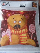 COLLECTION D'ART NEEDLEPOINT CUSHION PILLOW KIT CANDY TEDDY  16"X16"